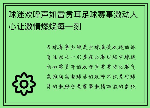 球迷欢呼声如雷贯耳足球赛事激动人心让激情燃烧每一刻